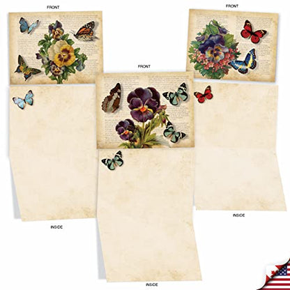 The Best Card Company - 10 Boxed Note Cards with Flowers - Blank Assorted Floral Notecards Bulk (4 x 5.12 Inch) - Fluttering Words M6477OCB - style: Fluttering Words