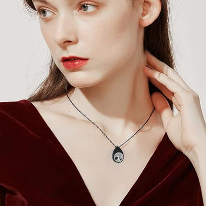 Hearbeingt Teardrop Urn Necklaces for Ashes Tree of Life Memorial Locket - color: Teardrop-Black