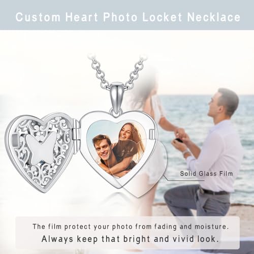Dorunmo Personalized Locket Necklace 925 Sterling Silver that Holds Pictures Butterfly Birthstone Photo Heart Locket Custom Jewelry Congratulations New Beginnings New Job Gifts for Women - color: Butterfly Blue, style: Personalized Photo + Text