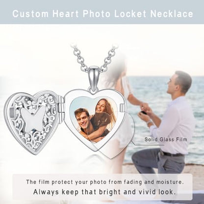 Dorunmo Personalized Locket Necklace 925 Sterling Silver that Holds Pictures Butterfly Birthstone Photo Heart Locket Custom Jewelry Congratulations New Beginnings New Job Gifts for Women - color: Butterfly Blue, style: Personalized Photo + Text