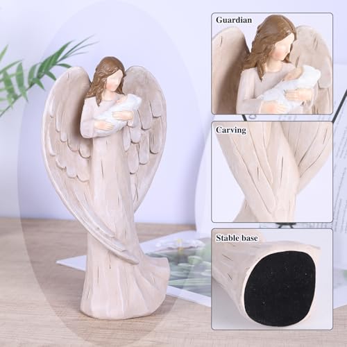 orenm Guardian Angel Statue - Holding Baby Angel Figurines,Angel's Embrace - for New Mom, Baptism, or Miscarriage Gifts,Hand-Painted Resin Memorial Figure,Sympathy Angel Figurine,Godmother Keepsake
