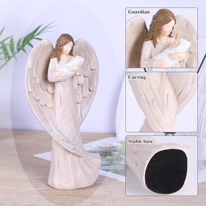 orenm Guardian Angel Statue - Holding Baby Angel Figurines,Angel's Embrace - for New Mom, Baptism, or Miscarriage Gifts,Hand-Painted Resin Memorial Figure,Sympathy Angel Figurine,Godmother Keepsake