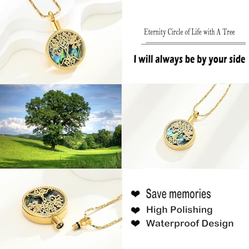 Hearbeingt Tree of Life Urn Necklaces for Ashes Circle Cremation Jewelry - color: B-Gold