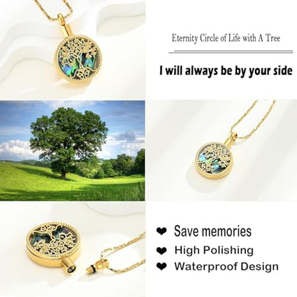 Hearbeingt Tree of Life Urn Necklaces for Ashes Circle Cremation Jewelry - color: B-Gold