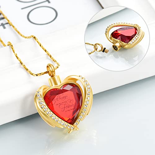 Imrsanl Cremation Jewelry Angel Wing Heart Urn Necklaces for Women - color: Red