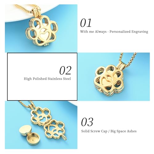 Oinsi Pet Cremation Jewelry For Ashes For Dog/Cat Paw Stainless Steel Memorial Locket Urn Necklace Inside Mini Case Keepsake Cremation Jewelry Women Men - color: All Gold