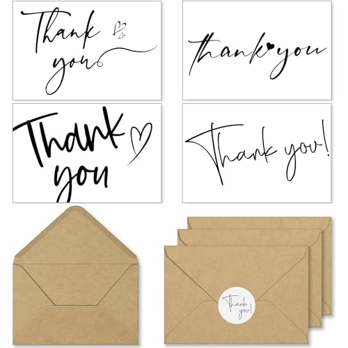60 Pack Thank You Cards Bulk with Kraft Envelopes and Stickers – 4x6 Inch Elegant Minimalist Designs, Perfect for Business, Wedding, Baby & Bridal Shower, Graduation, Funeral or Personal Notes
