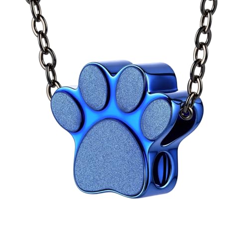 Pet Cremation Jewelry for Ashes Pendant Pet Urns For Dogs/Cats Urn Ashes Pendant Paw Print Urn Necklace with Mini Keepsake Memorial Ash Jewelry - color: Blue