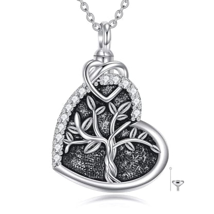 Tree of Life Urn Necklace for Ashes, S925 Sterling Silver Hummingbird/Cross/Love Heart Pendant Cremation Jewelry with Funnel Filler Memorial Keepsake Gifts for Women Men - color: Tree of Life Urn Necklace