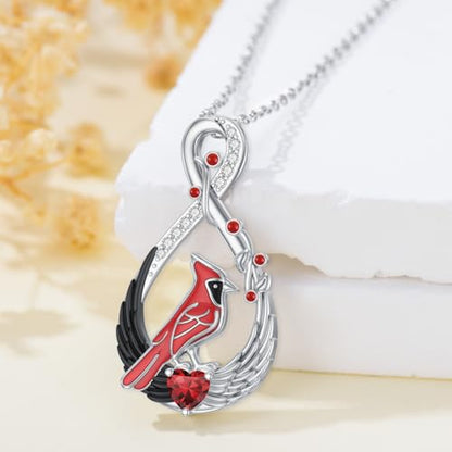 Dove/Hummingbird/Red Cardinal/Dragonfly/Butterfly Necklace 925 Sterling Silver Turquoise/Opal/MoonStone/Crystal/Malachite Bird Necklace Dove Pendant Jewelry for Women Men - color: 2.Cardinal