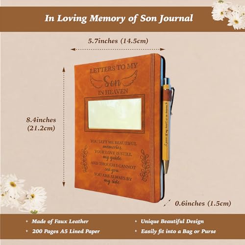 Son Grieving Gift, Sympathy Condolence Remembrance Memorial Gifts | Letters To My Son In Heaven Faux Leather Journal with Window Cover 200 Pages A5 Lined for Family Friend Who Loss of Son - style: Son