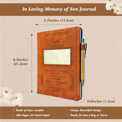 Son Grieving Gift, Sympathy Condolence Remembrance Memorial Gifts | Letters To My Son In Heaven Faux Leather Journal with Window Cover 200 Pages A5 Lined for Family Friend Who Loss of Son - style: Son