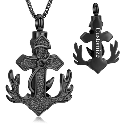 XSMZB Deer Antler Anchor Urn Necklace for Ashes Human Pet Fish Hook Cross Funeral Cremation Jewelry Keepsake Ash Pendant Memorial Necklaces - color: Customize