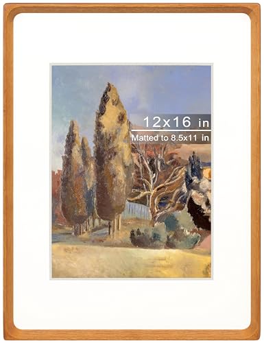 12x16 Picture Frame with Mat for 8.5x11, Natural Teak Wood Handcrafted Rounded Corner with Plexiglass, Vertical or Horizontal Display Photo Document Gallery Poster Wall Mounting Frame - color: Teak, size: 12x16 Matted to 8.5x11