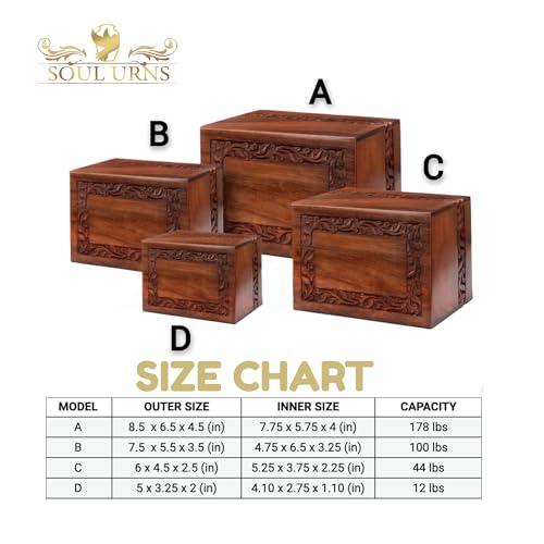 SOULURNS Border Engraved Wooden Urn for Human Ashes - Rosewood Cremation Urn for Adult Male or Female (Nested Set of 4) - size: Nested Set of 4