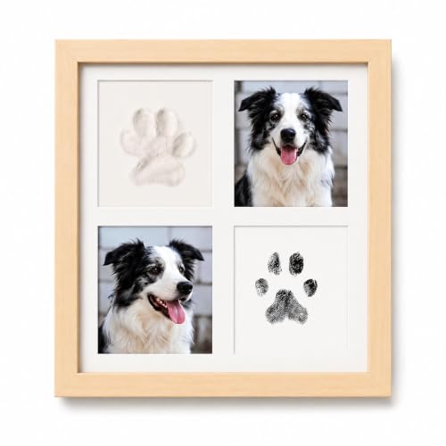 Paw Print Kit with Ink Pad, Soft Clay and 4-Panel Pet Frame | Inkless pad; soft clay; 4-panel frame for 2 photos and 2 prints; tabletop or wall display; dog and cat gift