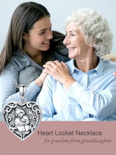 Personalized Heart Locket Necklace That Holds Pictures 925 Sterling Silver Custom Photo Lockets Necklaces Jewelry Gifts for Family Women Lover - color: Grandmother and granddaughter, style: Locket Only