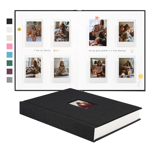 Instax Mini Photo Album with Writing Space, 112 Pockets, Black | Compatible with 2x3 inch & Polaroid Pictures, Recessed Clear Pockets, Wedding Guest Book and Family Memories - color: Black, size: 112 Pockets