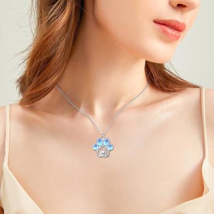 DAOCHONG Cat Urn Necklace Pet Cremation Memorial Jewelry for Women | 925 Sterling Silver Cremation Pendant | Dog Cat Paw Print Heart Locket | Pet Ashes Keepsake for Loved Ones - style: Moonstone Dog Urn Necklaces