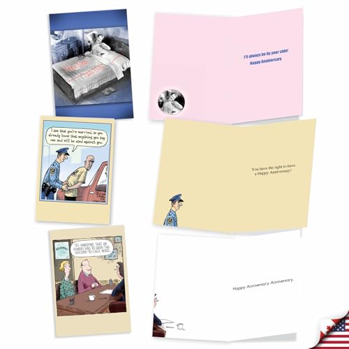 NobleWorks - 10 Anniversary Cards Assortment - Boxed Cartoon Humor, Celebration and Congrats Assorted Notecards - Comical Couples AC3681ANG-B1x10 - style: Comical Couples