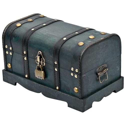 Vintage Wooden Treasure Chest Decorative Box with Lock,Mystic Teal - color: Mystic Teal, size: 12.2" x 7.1" x 7.1"