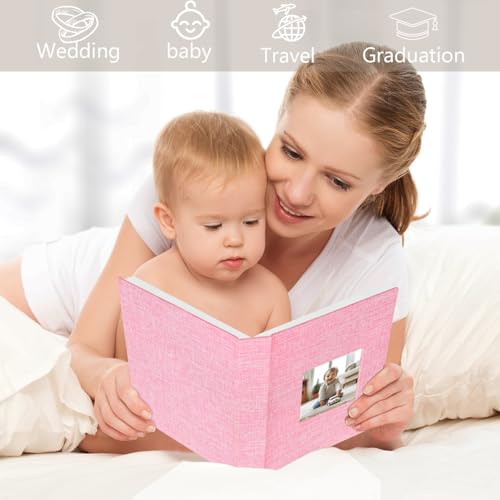 Artmag Mini Photo Album 4x6 50 Pockets 2 Pack, Linen Cover with Front Window Album Each Holds 52 Vertical Photos for Family Wedding Baby Children (Pink) - color: Pink, size: 50 Pockets/2PKS