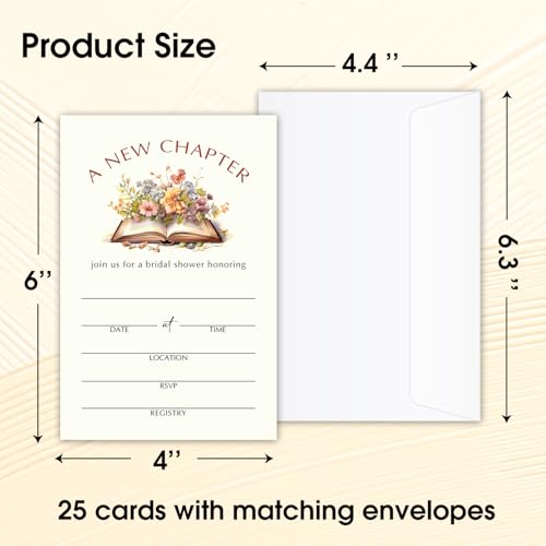 WwongxianB A New Chapter Bridal Shower Invitations Cards, Set of 25 Floral Book Fill in Style Invites Cards with Envelopes, Wedding New Couples Engagement Bachelorette Party Supplies-T04 - color: Floral Book