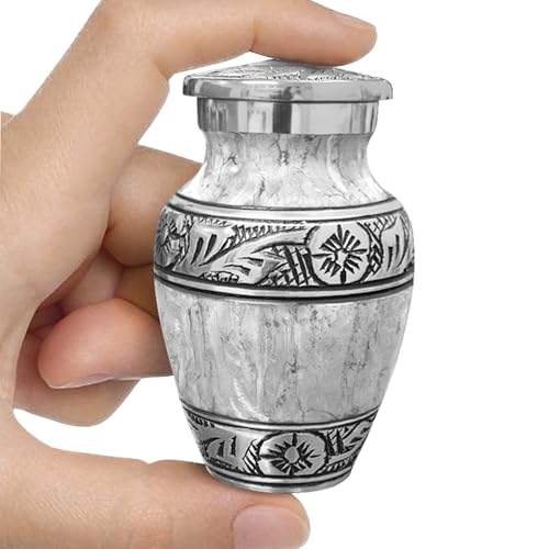 Classic Watercolor Light Gray Small Keepsake Urn for Human Ashes – Elegant Cremation Urn for Man or Woman, Handcrafted Aluminum Design - color: Gray, size: Small