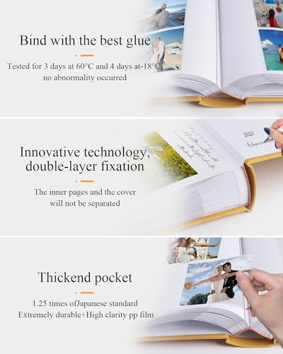 1DOT2 Photo Album for 4x6 Pictures with Writing Space, Indian Yellow | Holds 402 Photos,Linen Cover with Front Window, Acid-free Inner Pages, Ideal for Marriage Children Travel Family - color: Indian Yellow