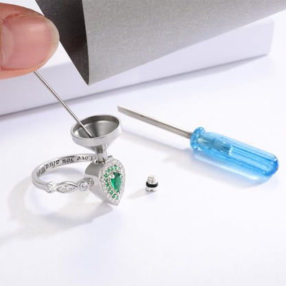 Sariel Teardrop Cremation Ring for Ashes - 925 Sterling Silver Urn Keepake Rings Memorial Jewelry for Women - color: Green