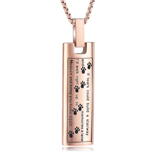 Oinsi Pet Urn Necklace for Ashes Stainless Steel Cremation Jewlery Paw Print Keepsake Memorial Ashes Necklace for Dogs Cats - color: Rose Gold