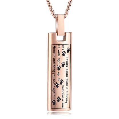 Oinsi Pet Urn Necklace for Ashes Stainless Steel Cremation Jewlery Paw Print Keepsake Memorial Ashes Necklace for Dogs Cats - color: Rose Gold