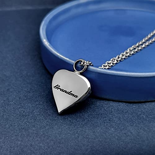 Angel Wing Heart Cremation Urn Necklace for Human Ashes Keepsake Memroial Jewelry God Has You in His Arms I Have you in My Heart - style: Silver-Grandma