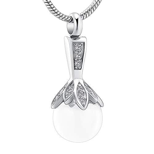 Memorial Jewelry Pearl Urn Necklace - Cremation Ashes Holder Keepsake for Women - color: Glass
