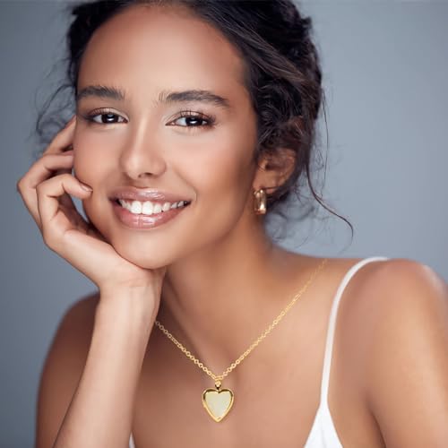Heart Locket Necklace, Silver Plating With Heart Mother Of Pearl For Women - color: Gold