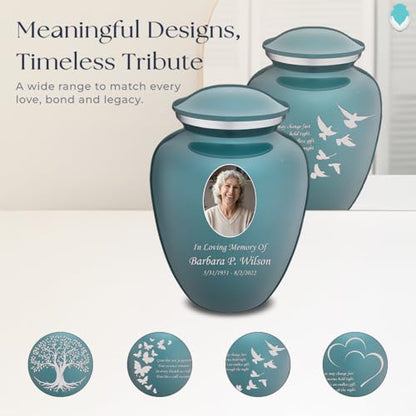 Geturns Embrace Adult Personalized Doves Cremation Urns for Human Ashes I Large Picture Teal Funeral Urn for Adult Men and Women with Double Side Engraving I 200 lbs - color: _Teal (Double Sided)