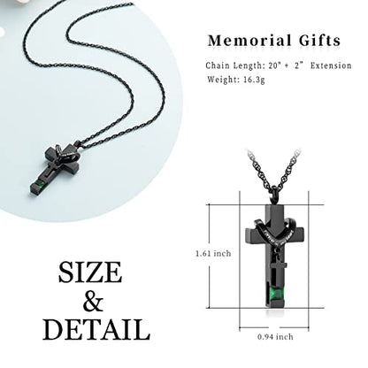 shajwo Cross Urn Necklace for Ashes Birthstone Rose Flower Cremation Jewelry for Women Gilrs Keepsake Memorial Ashes Pendant - color: A-Green