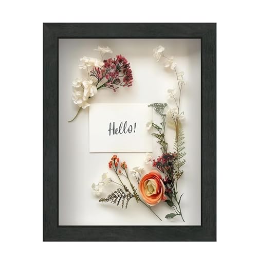 FrameWorks 8.5x11 Driftwood Wooden Shadow Box Frame – Soft Felt Back, Tempered Glass, and Included Elegant White Ball Push Pins - color: Black Driftwood, size: 8.5"x11"