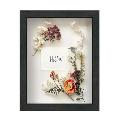 FrameWorks 8.5x11 Driftwood Wooden Shadow Box Frame – Soft Felt Back, Tempered Glass, and Included Elegant White Ball Push Pins - color: Black Driftwood, size: 8.5"x11"