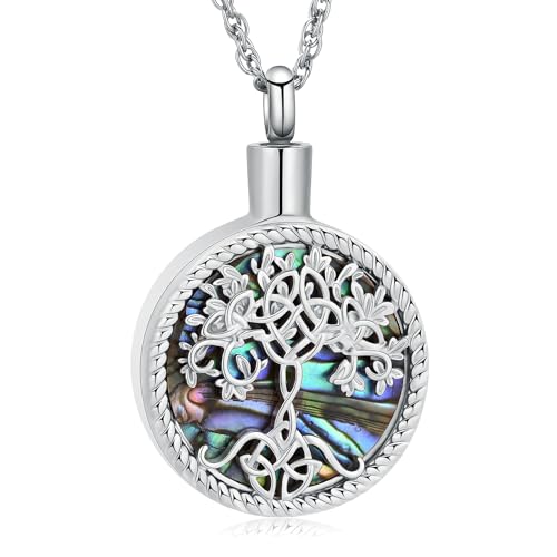 shajwo Cremation Jewelry Tree of Life Urn Ashes Necklace for Women Men Abalone shell Ash Pendant Keepsake Memorial Jewelry of Loved One - color: Silver