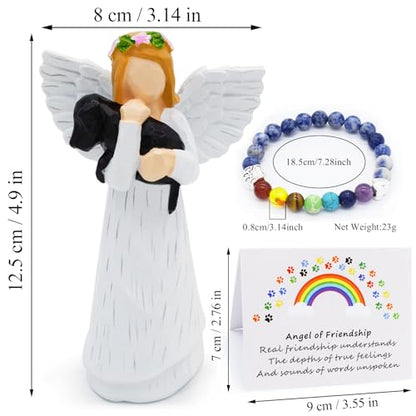 Anrkets Angel of Friendship Pet Memorial Gift – Dog Remembrance Angel Figurine with 7 Chakra Rainbow Bridge Bracelet, Sympathy Gift for Loss of a Beloved Dog - color: Black
