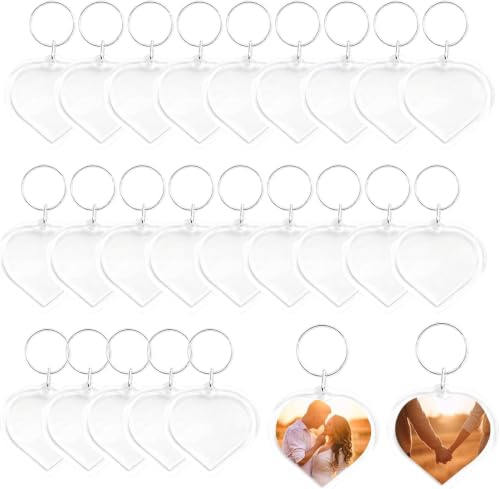 25Pcs Heart-Shaped Picture Frame Keychains Clear Acrylic Photo Frames DIY Pendant Blank Keyrings for Couples Crafts Keyring