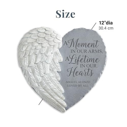Let's Make Memories Personalized Memorial Garden Stone - Sympathy - Loss of Loved One - Condolences - Indoor/Outdoor - Durable Resin - 3D Iridescent Wing - A Moment in Time - style: A Moment In Our Arms