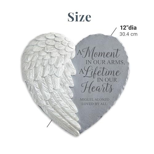 Let's Make Memories Personalized Memorial Garden Stone - Sympathy - Loss of Loved One - Condolences - Indoor/Outdoor - Durable Resin - 3D Iridescent Wing - A Moment in Time - style: A Moment In Our Arms