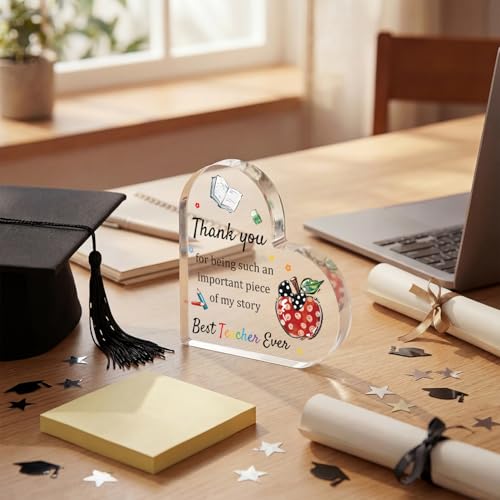 Smile Teacher Appreciation Gifts Acrylic Decor Heart-Shaped, Thank You Teacher, End Of Year Teacher Retirement Gift, Keepsake & Paperweight - style: Thank You Teacher