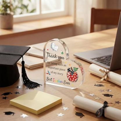 Smile Teacher Appreciation Gifts Acrylic Decor Heart-Shaped, Thank You Teacher, End Of Year Teacher Retirement Gift, Keepsake & Paperweight - style: Thank You Teacher