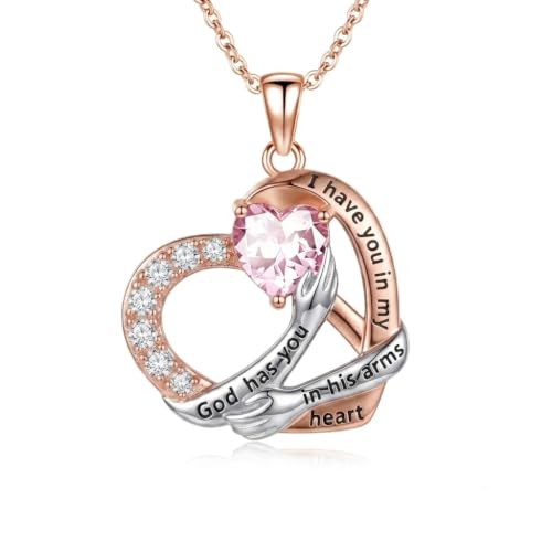 TUGHRA Memorial Heart Necklace, Birthstone Pendant for Loss of Loved One | For loss of mom wife child or loved one 18+2" adjustable birthstone gifts box anniversary or any grief day - color: October birthstone