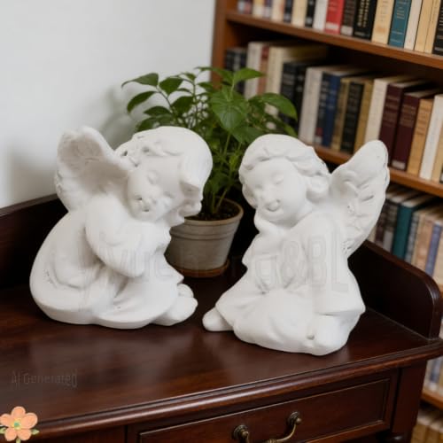 yiyuehang&BL Mini Angel 2-Piece Resin Statues Indoor Outdoor Garden Patio | 2Pcs weatherproof white resin praying angels, tiered tray decor, thoughtful religious sympathy memorial gift indoor outdoor.
