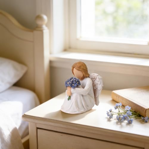 Forget Me Not Angel Figurines Statue, Miscarriage Gifts for Mothers | Sympathy Gifts for Loss of Loved One, Sculpted Hand-Painted Resin Statue for Memorial, Funeral Comfort - style: Forget Me Not