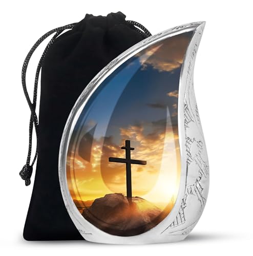 Christ Sunset Urns for Human Ashes Adult Mom - Large Funeral Urn for Human Ashes Adult Dad - Funeral Gift for Burial - 10inch & 200 Cubic Inches Capacity Include Velvet Bag - color: Christ With Sunset View